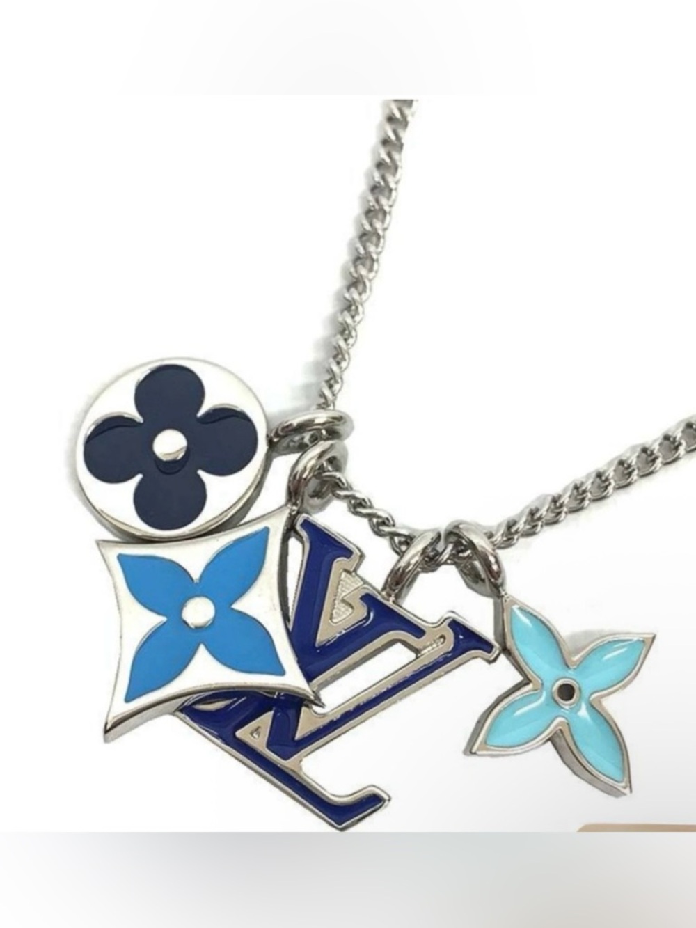 LV Instinct Enamelled Charm Necklace Silver and 4 shades of Blue